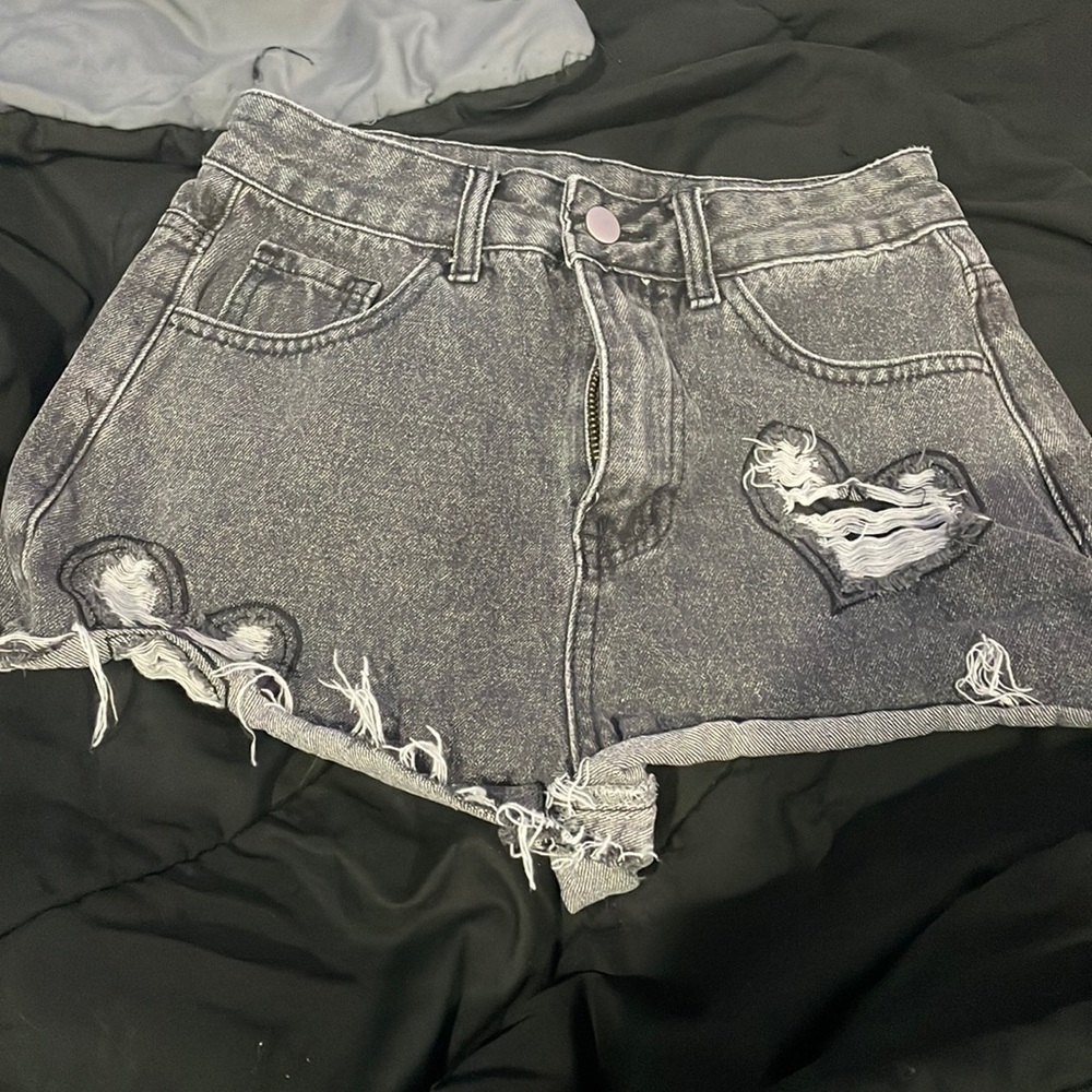 grey denim shorts